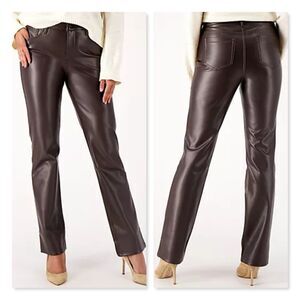 NWT NYDJ Faux Leather Marilyn Straight Sculpt-Her Pants in Cordovan Brown 16W